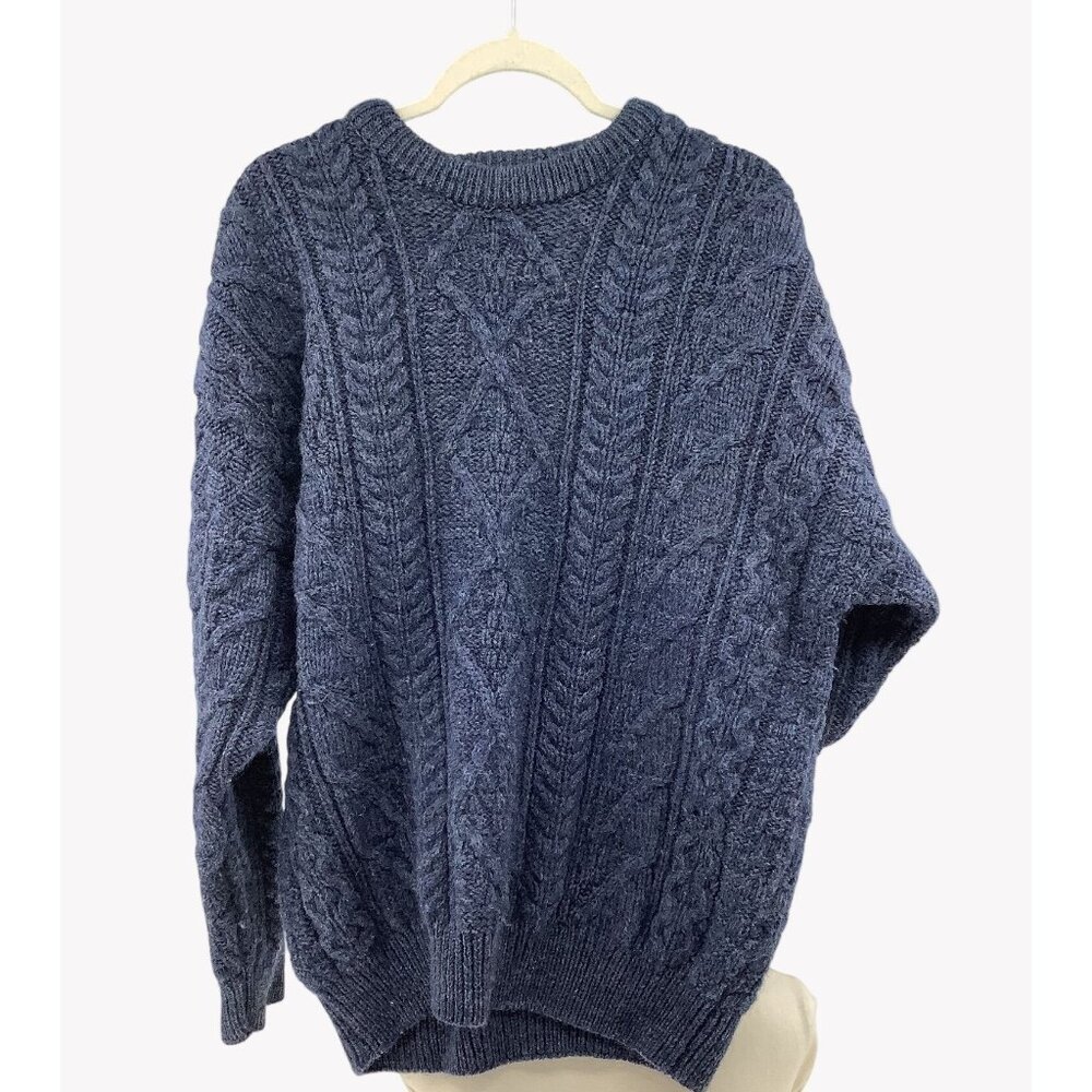 Aran Crafts Mens Navy Blue Cable Knit Wool Sweater XXL Pure New Wool - Picture 2 of 6
